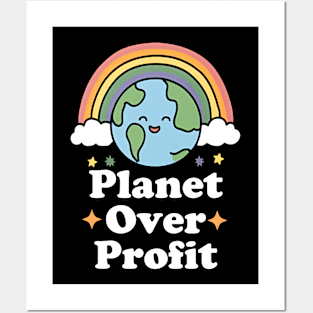 Planet Over Profit Earth day design with cute rainbow Posters and Art